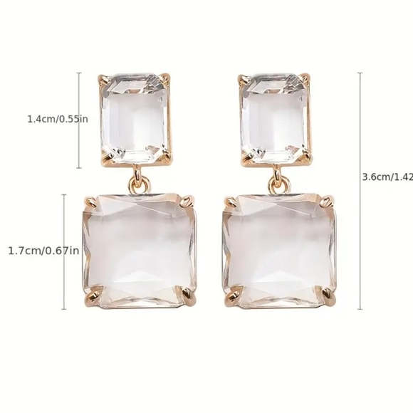 Gold Double Square Drop Fashion Earrings ✨💛✨💛✨💛✨💛 - Picture 4 of 6